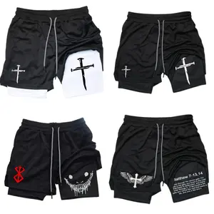 Baseball Lifestyle Graphic Shorts Brick Gym Shorts, Casual 2-in-1 Basketball Drawstring Waist Shorts with Compression Inner Liner & Zip Pockets, Fitted Workout Running Quick-Dry Shorts