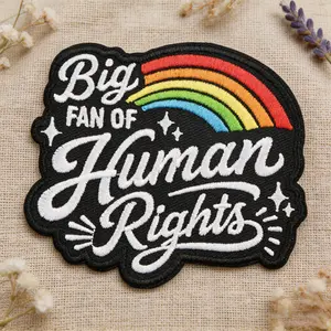 Big Fan of Human Rights Rainbow Unique Embroidery Patch, Adhesive Iron-On, Suitable for Clothes, Jackets, Hats, Accessories, Patch Embroidered