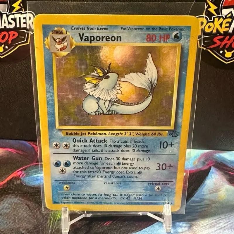 Vintage Pokemon Vaporeon Holo Jungle Edition Trading Card - Card No. 12
