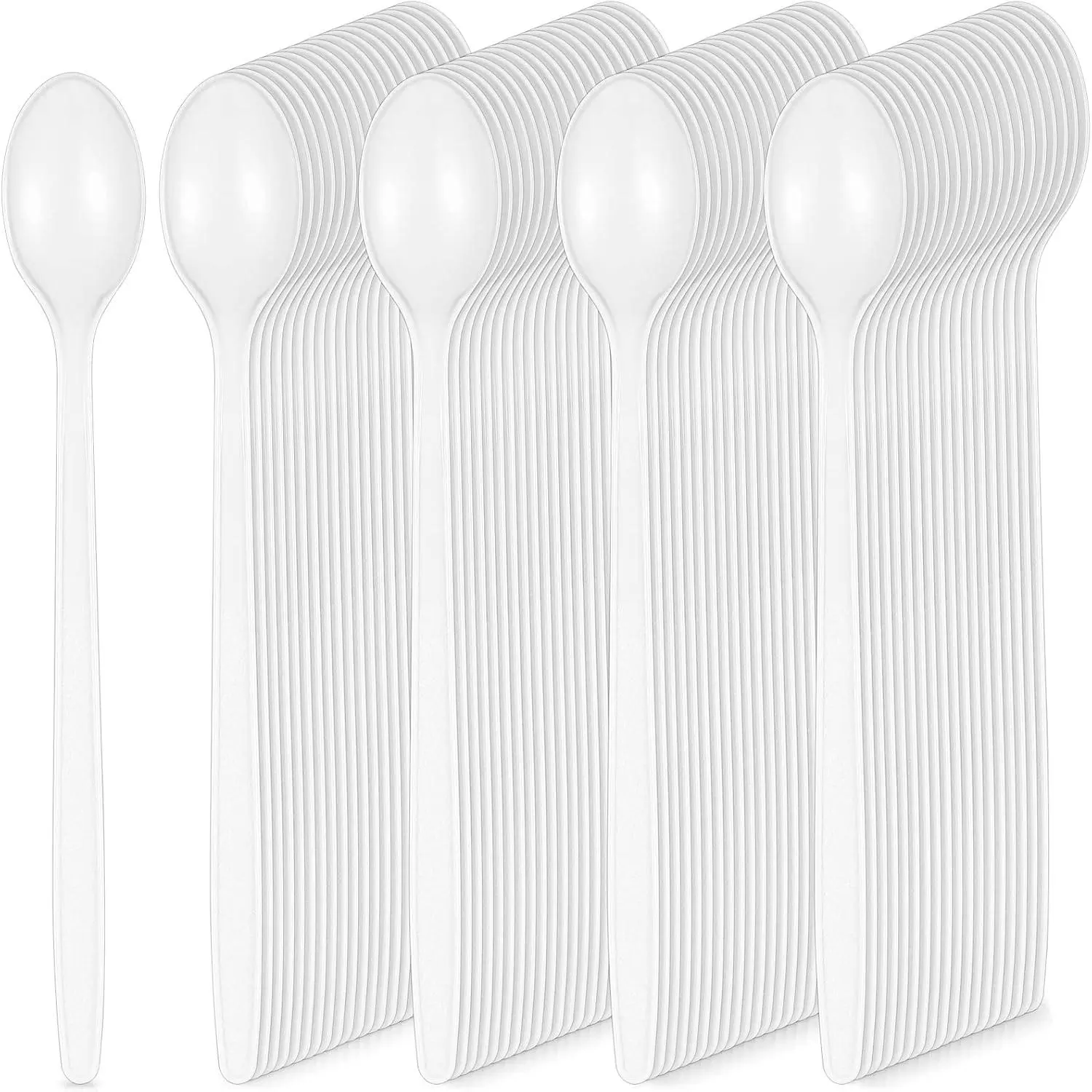 150 count White Plastic Sundae Spoons 7.2 Inch Disposable Utensils Ice Cream Spoons with Long Handle for Milkshakes,  and Floats, Stirring  and Tall Iced Beverages