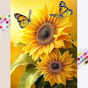 1 set of DIY diamond painting kit, 5D diamond art kit, DIY decoration sunflower, butterfly, blooming. Mosaic, diamond art, DIY art home decor.