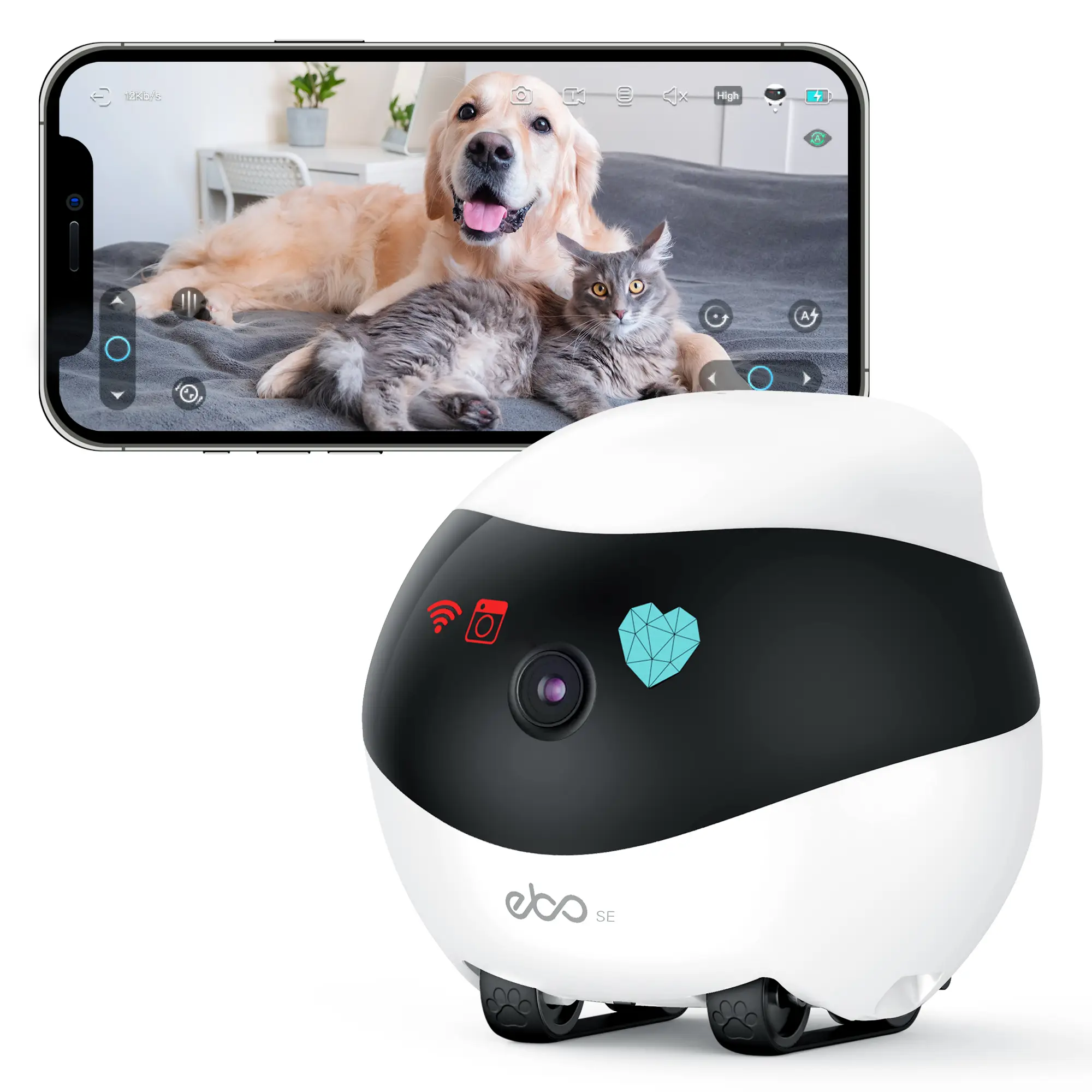 Enabot Ebo SE Pet Camera Home Security Camera, Movable Indoor WiFi Cam, 2 Way Talk, Night Vision,1080P Video, Self Charging Rechargeable Wireless Came