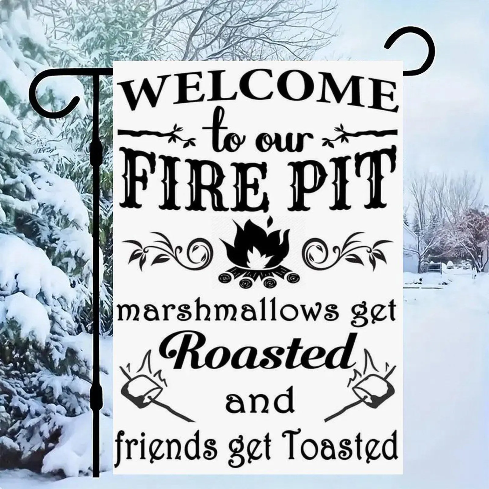 12*18in Welcome To Our Fire Pit Funny Campfire Marshmallow Garden Flag Double Sided Rustic Outdoor Patio Yard Sign Backyard Decor