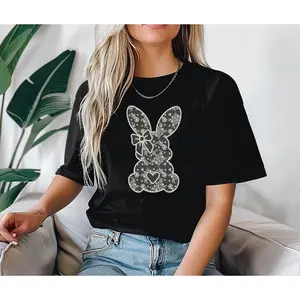 Cute Retro Bunny Unisex Shirt Women Unisex Graphic Tee , Full Color Full Size