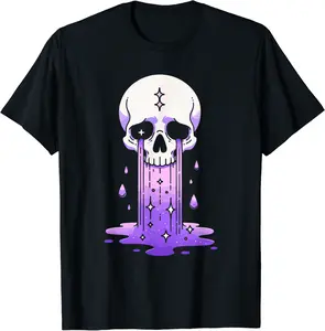 Pastel Goth Skull Crying Sad Stars Purple Pink Alt Aesthetic T-Shirt - Dayahcolber Shop 20B0D13Z98DH