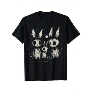 Creepy Cute Bunny Rabbits Horror Goth Grunge Alt Aesthetic Themed T-Shirt. Suitable As A Halloween Gift For People Who Like Alternative Style. 100% Cotton Black T-Shirt. S - XXXL. funny graphic tee