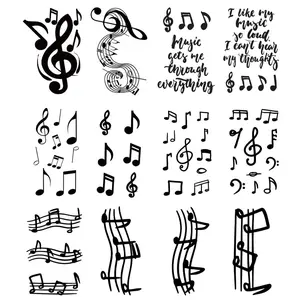 Guitar Music Temporary Tattoo Sticker Watercolor Waterproof Adult Men Women Arm Shoulder Back Neck Body Art 10.5X6cm Set of 12 (SF280)