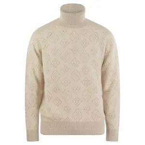 Brunello Cucinelli Men Geometric Jacquard Turtleneck Sweater In Alpaca, Cotton And Wool