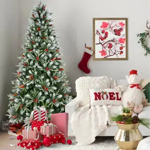 4FT PVC+PE Artificial Christmas Tree with White Needles Pine Cones Berry Decor Premium Xmas Tree  with Stand for Home