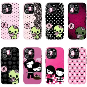 Y2k Kawaii EmO Z0mble Phone Case Phone Case l Pink Black Polka Dot Skull PatternProtective Cover For iPhone 11 12 13 14 15 16 17Pro Max For Samsung S26 S25 S24 S23 S22-Gift Ideas For Her/Him