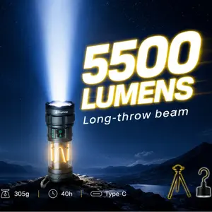 KingCamp 5500 Lumen Ultra-Bright Camping Light – Lightweight 305g, Tripod Compatible, 40H Runtime, Type-C Rechargeable Lantern with 4 Lighting Modes & Red/Blue Strobe for Outdoor Emergency Use