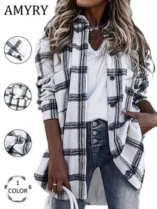 2026 Fall Winter Plaid Shirt, Long Sleeve Button Front, Fitted Casual Outerwear, Thickened Flannel, Loose Fit, European Style, Aesthetic Womenswear