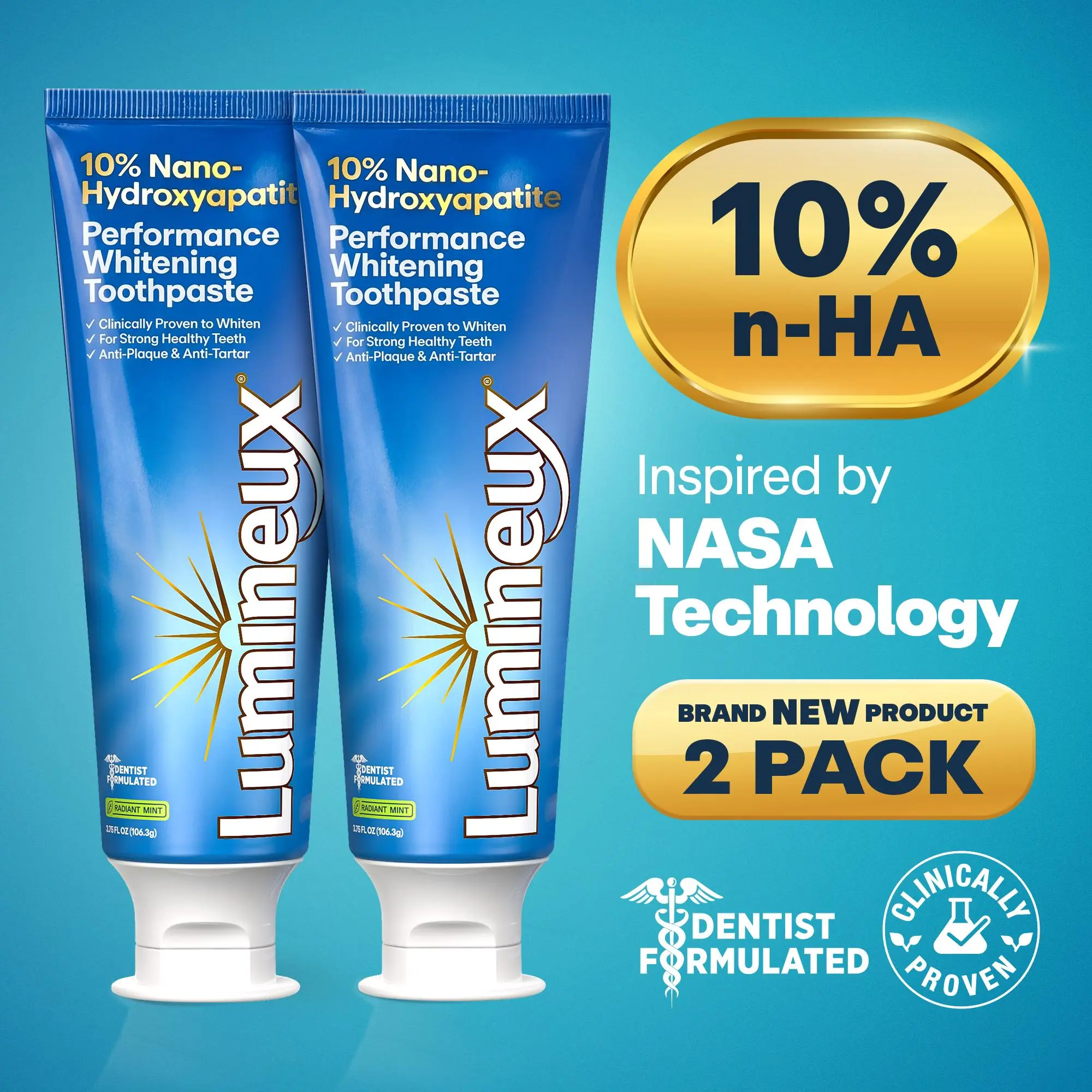 10% Nano Hydroxyapatite Performance Whitening Toothpaste - Fluoride Free & Gentle Whitening - Clinically Supported & NASA-Developed nHA for Strong Enamel & Bright, Smooth Teeth (3.75 oz) Radiant Mint Dentist Formulated
