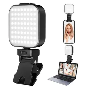 Portable LED rechargeable selfie light with front and rear clip-on cell phone light, adjustable 5 lighting modes for cell phone, IPhone, Android, IPad, laptop, makeup, selfie, video conference