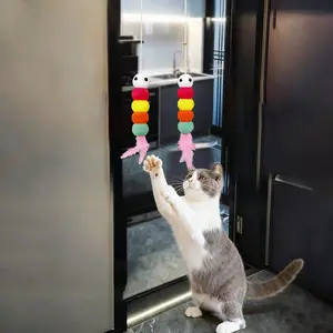 Two Cat Teasing Toys Self-Amusement Swinging Hanging Door Elastic Feather Cat Teasing Wand Bell Caterpillar Cat Supplies