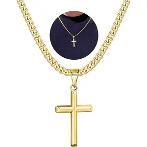 316L Stainless Steel Cross Chain Necklace for Men Boys Silver Gold Black 5mm Non-Fading Sturdy Cuban Chain with Cross Pendant 14-24 Inch Valentines Jewelry Gift