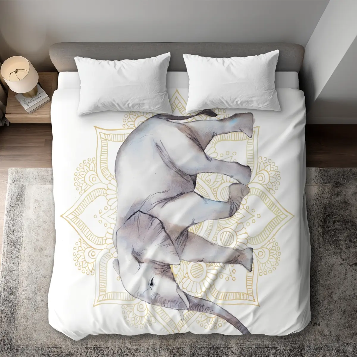 360 Stand King Size Decorative Duvet Cover - Elephant-on-Mandalas Animal-Themed Bedding for Home Decor, Washable Covers, Duvetcover, Pattern Duvet Cover