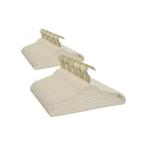 100counts Elegant Non-Slip Velvet Clothes Hangers Beige, Space-Saving Solution For Your Wardrobe