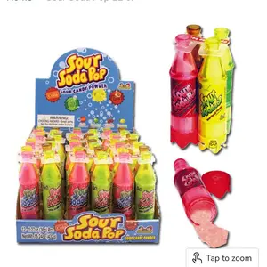 Kidsmania Sour Soda Pop Sour Candy Powder 12 Count - Cola, Cherry, Lemon, Green Apple - Mini Shaped Bottles - Fruit Flavor Available - Beverage Sweet Bonbon