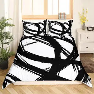 Feelyou Black and White Abstract Duvet Cover Set - Geometric Striped, Abstract Lines, Graffiti Look Design, Contemporary Boho Bedding for Minimalists, Machine Washable Adult Bedroom Decor