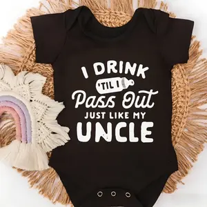 Baby Bodysuit I Drink Til Pass Out Uncle Print 100% Pure Cotton Non-Irritating Snap Closure Breathable Perfect For Gifting & Everyday