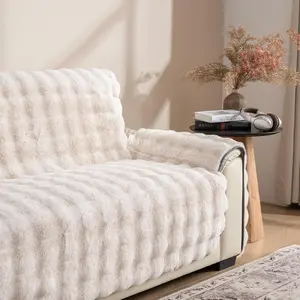 Plush and Fuzzy Shaggy Couch Cover, Dog Pad Faux Fur Sofa Cover, Resistant Slipcover, Non-Slip Furniture Protector for Kids,Dogs,Cats. (White-Bubble, Large Sofa)