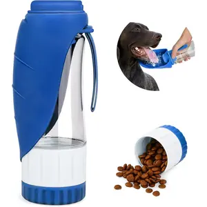 Upgraded  Water Bottle, Portable   Puppy Pet Water Dispenser Feeder with Drinking Cup and  Container Leak Proof for Outdoor Walking, Travel, Hiking 12OZ Blue