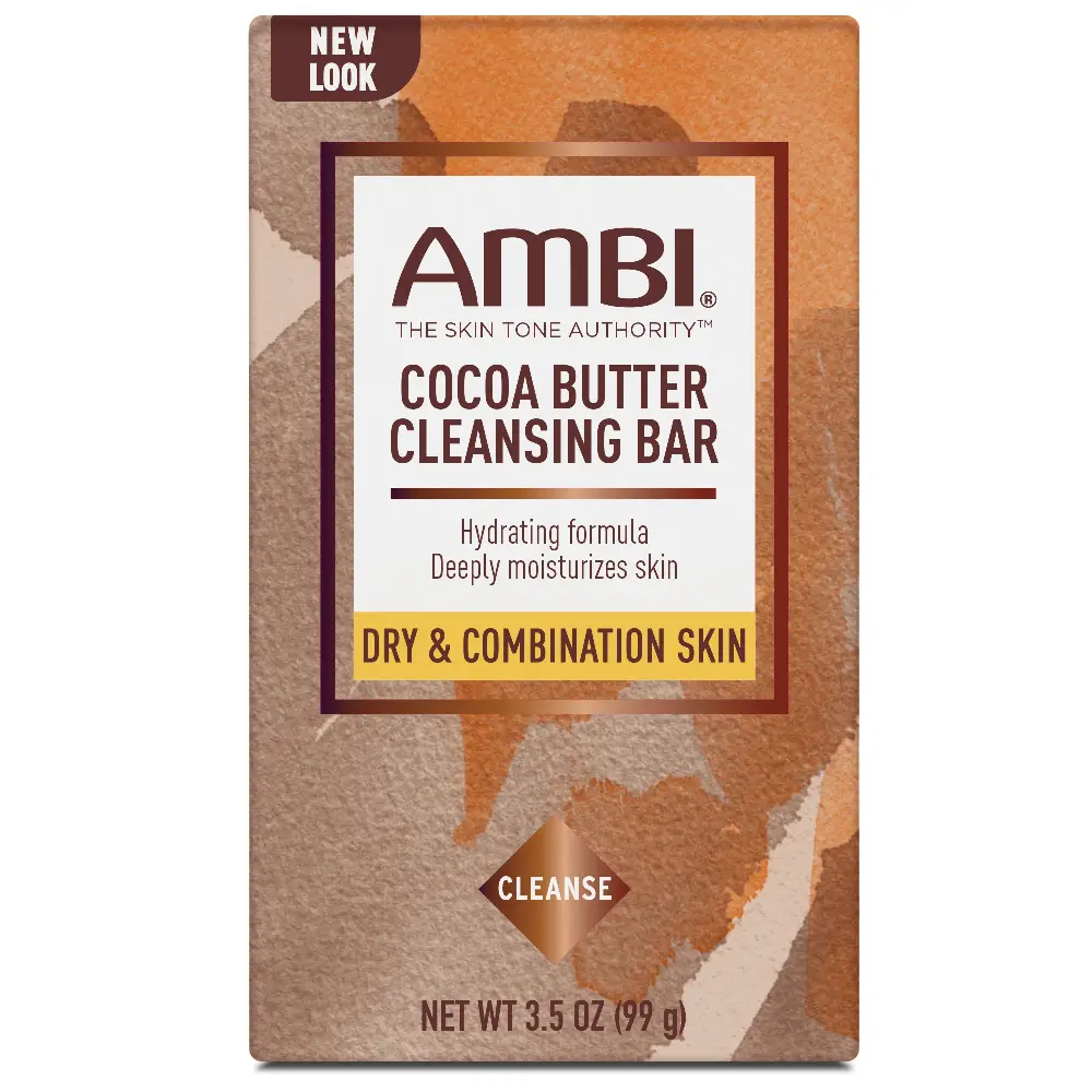 Ambi Facial Cleansing Bar with Cocoa Butter, Moisturizing Formula for Dry Skin, Smooths and Evens Tone, 3.5 oz, Moisturize