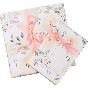 Floral Wedding Wrapping Paper sheets + Ribbon Set with Tags - White  Wrap,  Floral, Boho Bridal Shower