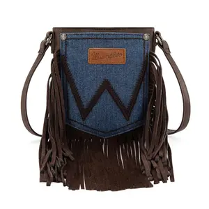 Wrangler Western Style Fringe Crossbody Purse with Signature Hip Pocket Design