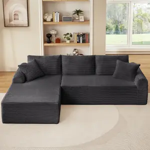 Full-Compression Chaise Lounge Set – Modular Corduroy Sectional with Arched Armrests, Non-Slip Base, Includes 3 Back Cushions & 2 Throw Pillows sofa  trends trendy  furnishings bean bag sofa