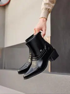 Men's PU High Heel Ankle Boots, Comfortable Classic Business Casual Shoes, Versatile Plain Color Design, Perfect for Daily Wear, Solid Color Boots