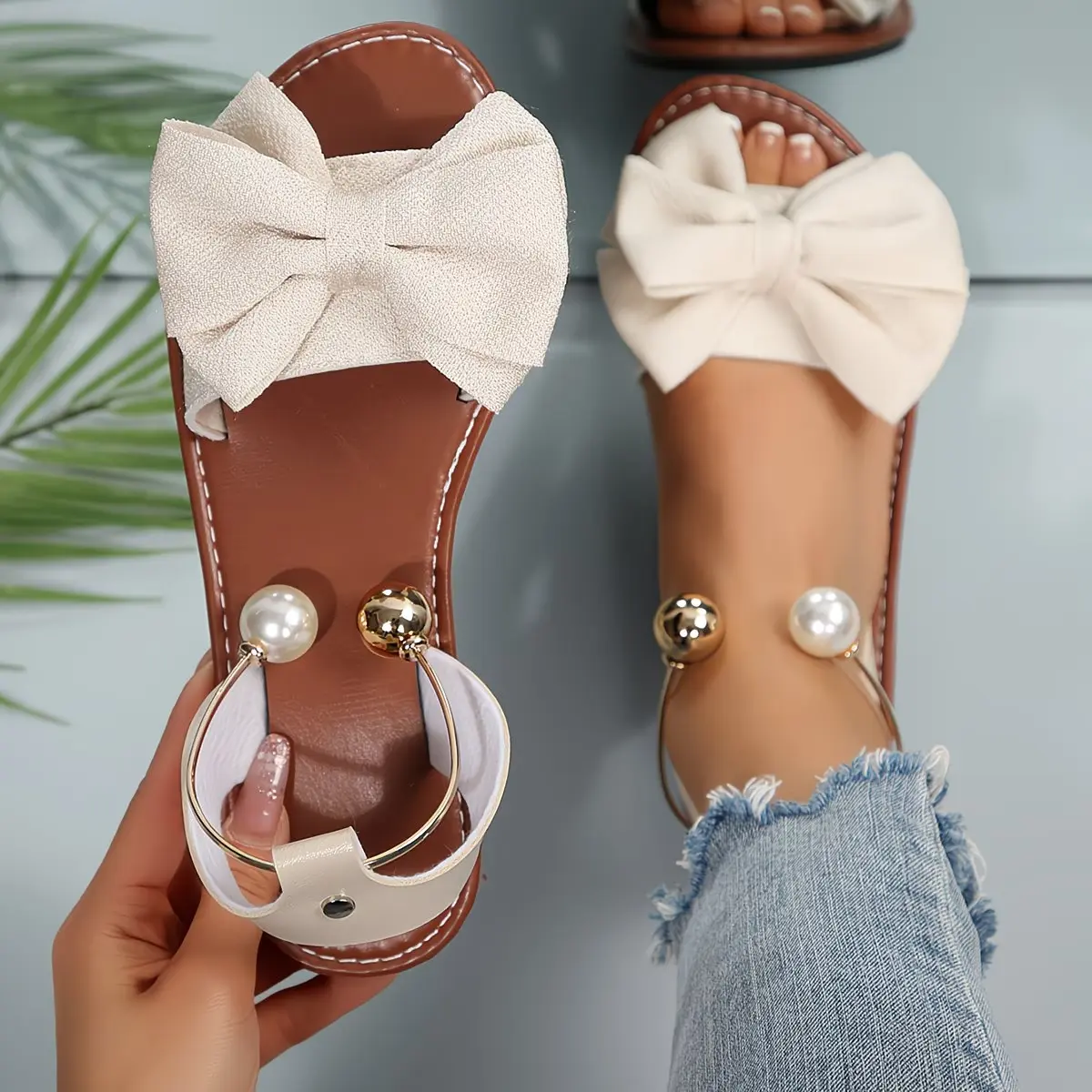 Sandalsforwomen,Pearl bow-knot women's flat sandals, lightweight, soft, comfortable, and gentle on your feet. Sandalsforwomen,Pearl bow-knot women's flat sandals, lightweight, soft, comfortable, and gentle on your feet.