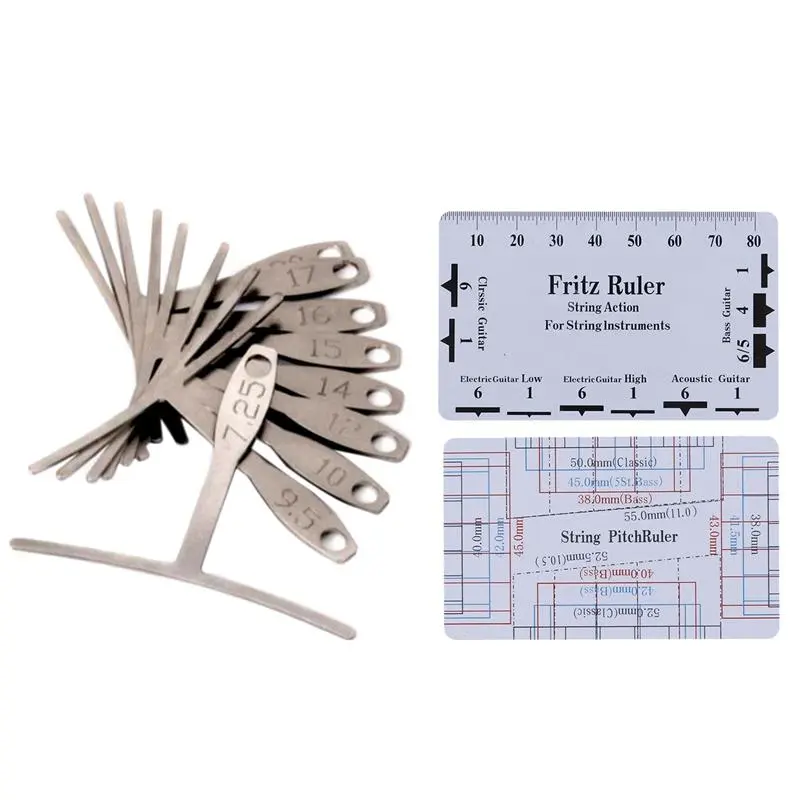 Guitar Luthier Measuring Tools Kit Set String Action Ruler, 9 Understring Radius Gauge for Guitar Repair
