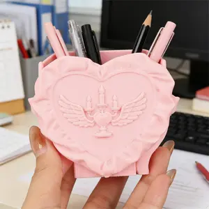 Heart Pencil Holder, Pen Cup Makeup Brush Holder, Desktop Organizer Storage Case, Scandinavian Design, Multipurpose for School Home Office