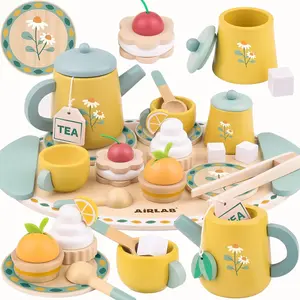 Tea Sets for Toddlers 3-5 Girl Birthday Gift 3 Year Old Princess Party Wooden Play Food Toy Sets for Kids Kitchen Accessories Age 3 4 5 6 Wood Educational Toys