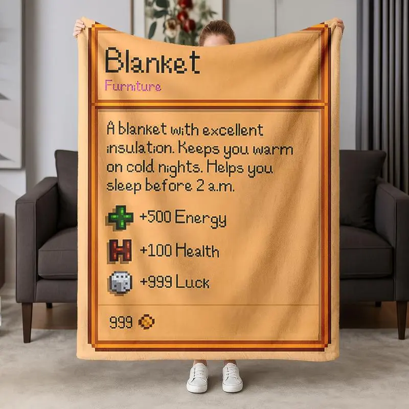 Stardew Valley Pixel Game Theme Blanket - Soft, Portable, Unisex Throw, Attribute Bonus Design - Ideal for Bed, Camping, Friends - Keeps Warm on Cold Nights, Gamer Gift