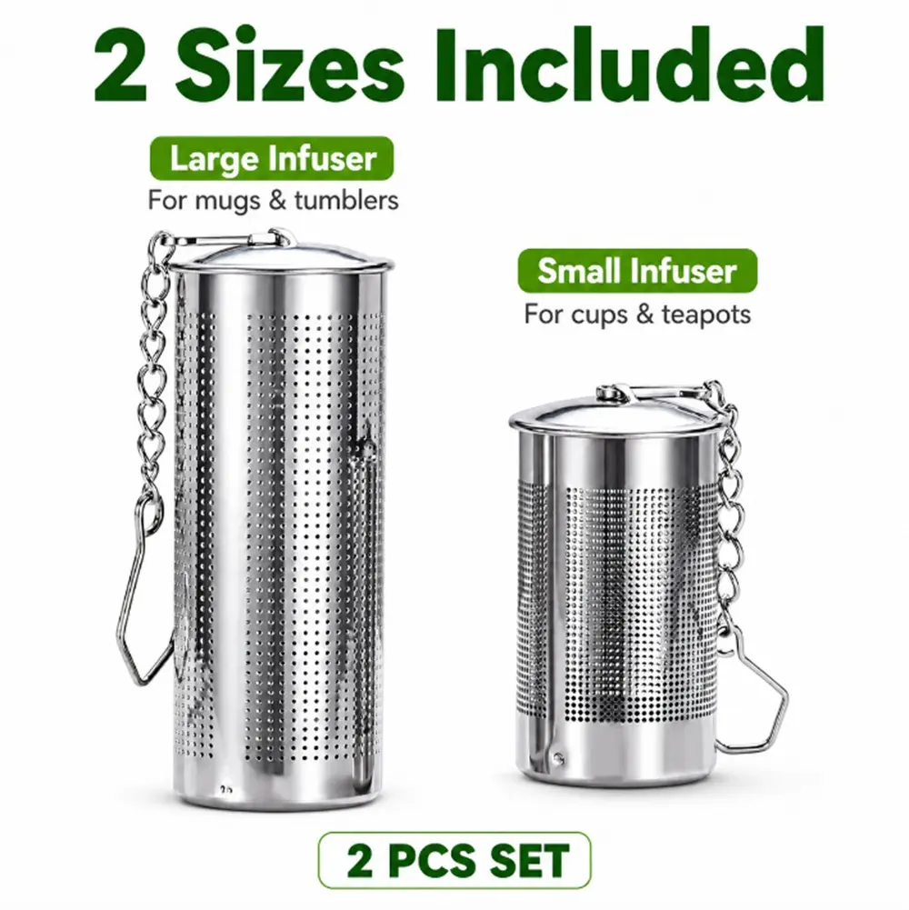 TIKA 2-Pack Stainless Steel Tea Infusers, Fine Mesh Loose Leaf Tea Steepers with Extended Chain and Hook