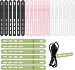 24Pcs Silicone Cable Ties - Reusable & Washable with Locking Buckle Design, Adjustable Fastening Cable Straps, Multi-Purpose High Elasticity Cord Organizer