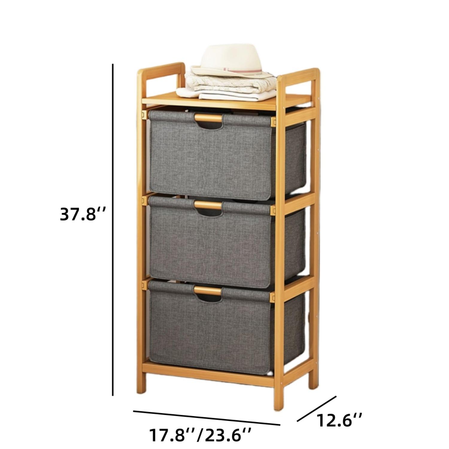 Laundry Basket, Stackable Laundry Basket with Shelves, Vertical Laundry Sorter with Pull-out Removable Bags, Bamboo Laundry Basket for Laundry Room and Bathroom