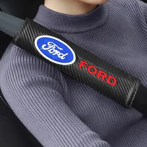 For Ford Ranger S-Max Focus Galaxy Mondeo Transit Tourneo Custom Ranger Auto Accessories 1/2PCS Carbon Fiber PU Leather Embossed  Car Seat Belt Pad Shoulder Decoration Mat  Car Accessories Safety Belt Protective Cover