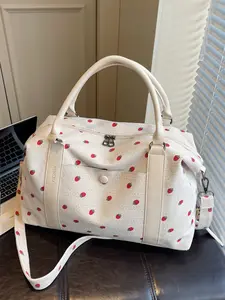 26 Spring/Summer strawberry print corduroy travel bag, student back-to-school luggage tote bag, lightweight carry-on bag for short trips, portable luggage and gym bag dual-use