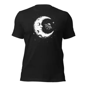 Moon and UFO Graphic Tee  T-Shirt - Cosmic Space Tee - Unique Alien Lunar Design - Gift for Sci-Fi Lovers Streetwear Universe Cotton graphic tee
