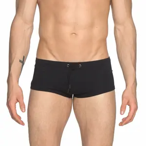 Parke & Ronen Black Solid Corcovado Square Cut Swim Trunk
