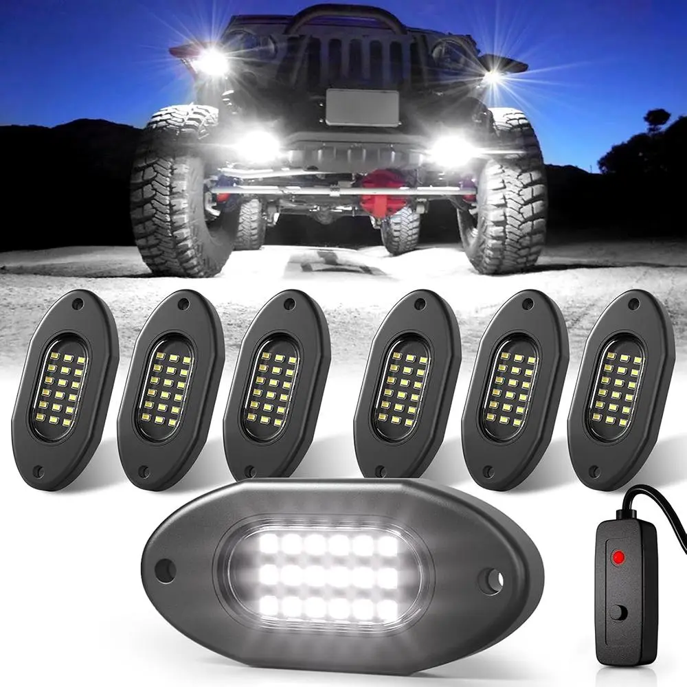 Car Underbody Light Kit, High Brightness LED Rock Light Kit with Switch & Extension Cable, Off Road Lighting for Jeep Truck Car SUV ATV UTV High Power Chips Rock Lights 6000K Pure White IP68 Waterproof LED Headlight kit Holiday Haul Car Light Set