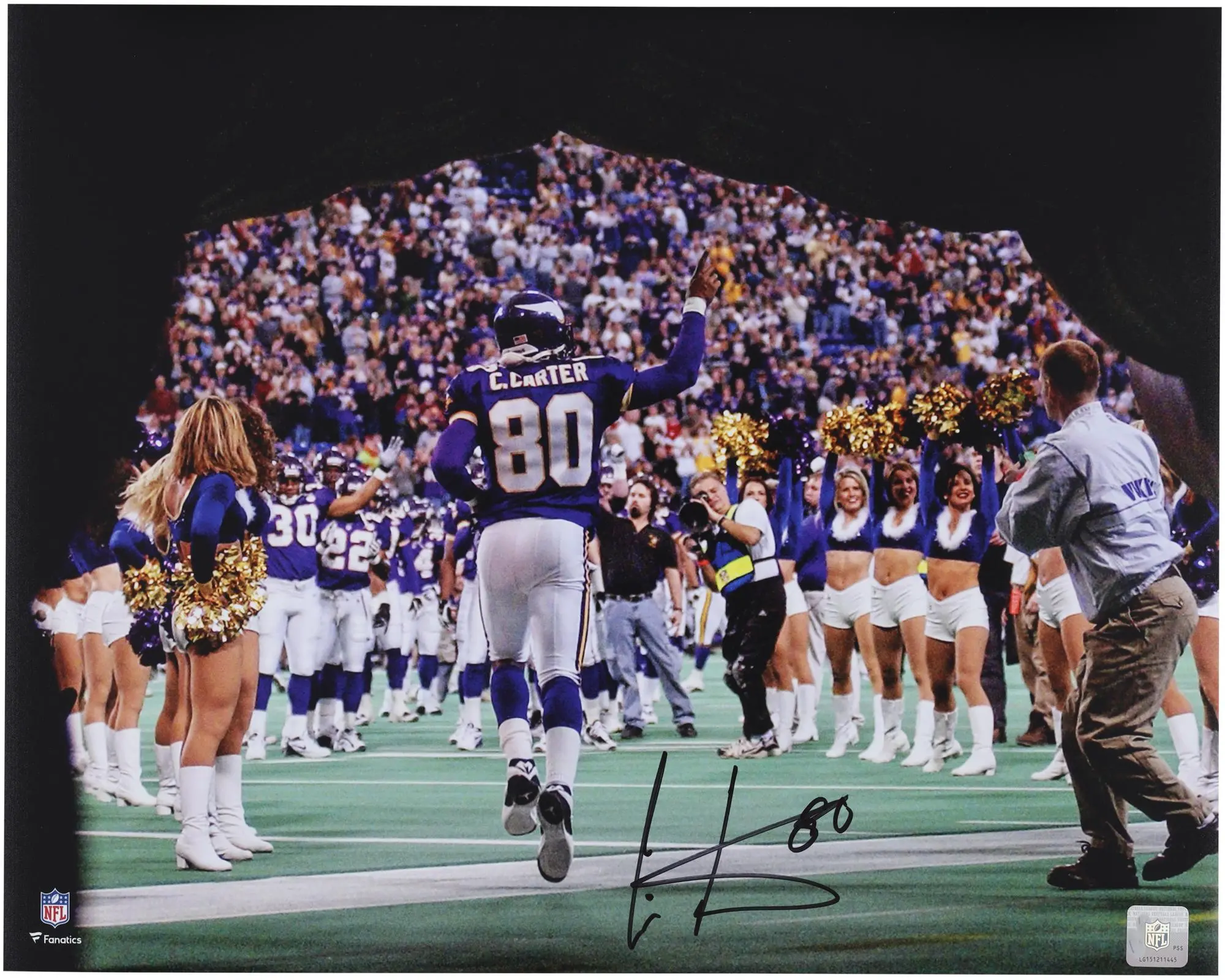 Cris Carter Minnesota Vikings Autographed "16 x 20" Running Out of Tunnell - Last Home Game Photograph - Fanatics Authentic Certified