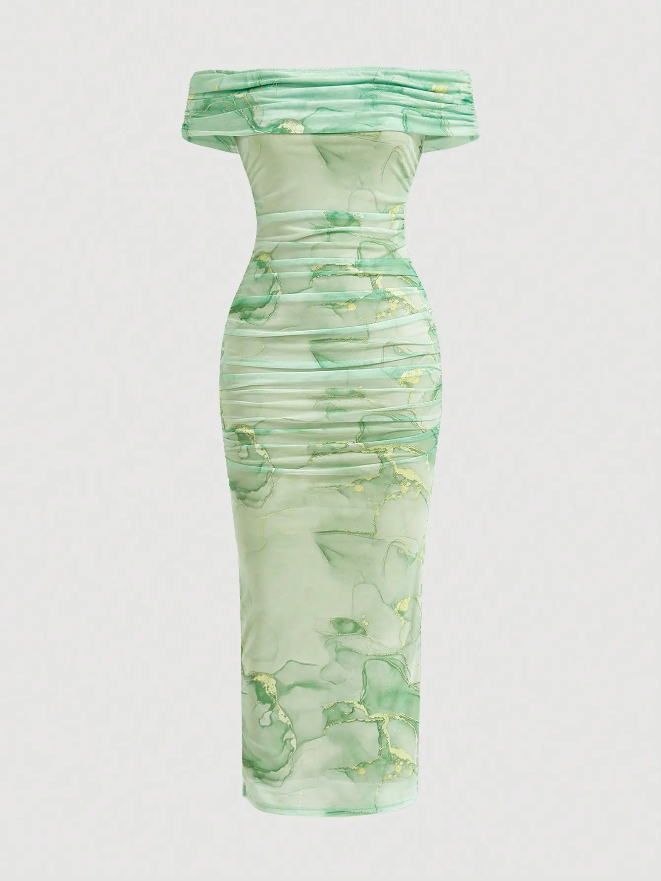 Women’s Pastel Off-Shoulder Mesh Maxi Dress - Romantic Printed Slim Fit Dress - Elegant Date Night Outfit, printed slim fit dress women, romantic date dress women, elegant evening dress women