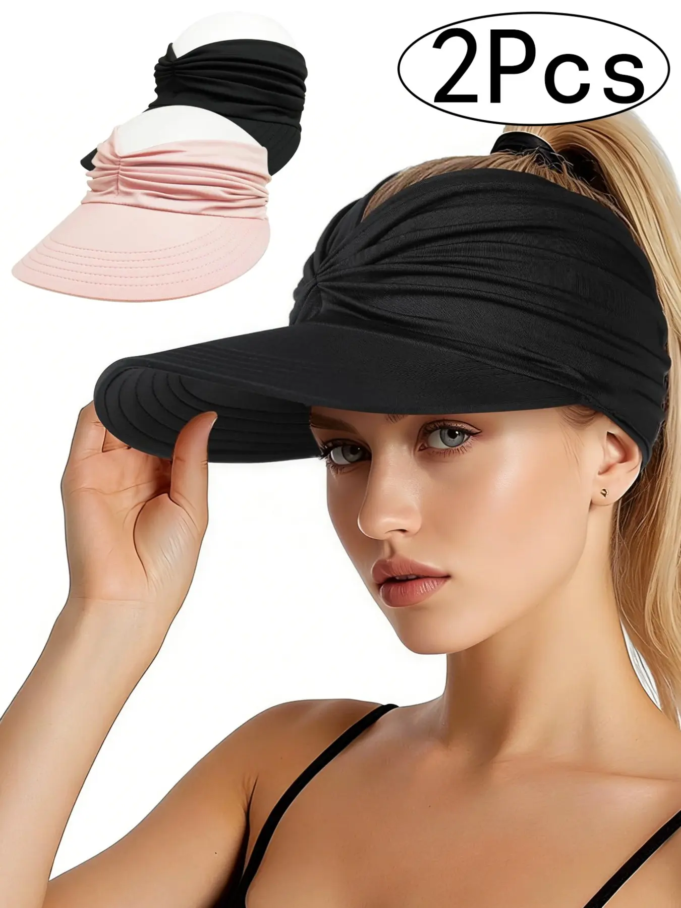 2Pcs-Women's Sunscreen Hat Set, Wide Brim Beach Hat, Outdoor Casual Use, Summer Fashion Accessory, Multiple Colors Available