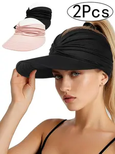 2Pcs-Women's Sunscreen Hat Set, Wide Brim Beach Hat, Outdoor Casual Use, Summer Fashion Accessory, Multiple Colors Available