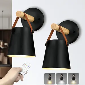 Battery Operated Wall Sconces, Dimmable Battery Powered Wall Sconces Lamp, Black Cordless Wall Sconce with Remote Control, Indoor Wireless Wall Mounted Lamp for Bedroom Living Room